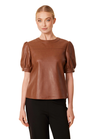 Faux Leather Perforated Top, Brown