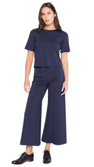 Ponte Wide Leg Crop Pant, Navy