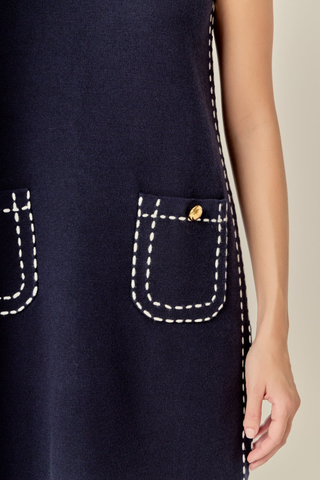 Stitch Mini Dress, Navy/White