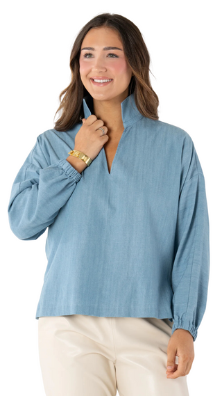 Long-Sleeve Poppy Top, Denim