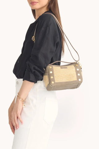 Evan Crossbody Sml, Pewter Raffia