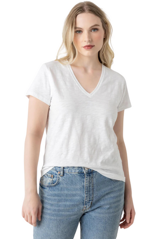 V-Neck Backseam Tee, White