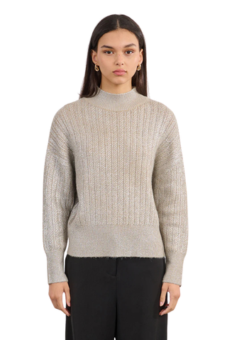 Shimmer Cable Knit Sweater, Beige