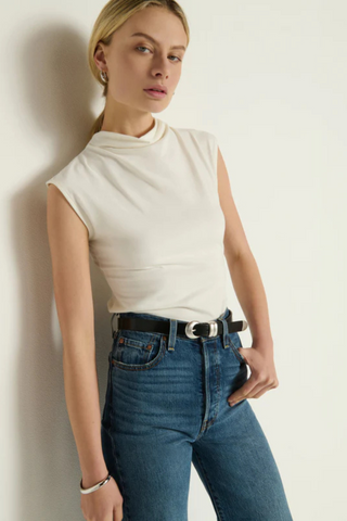 Lulu Mock Neck Top, Porcelain