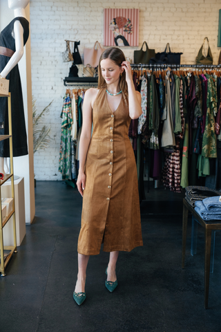Suede Midi Dress, Tan