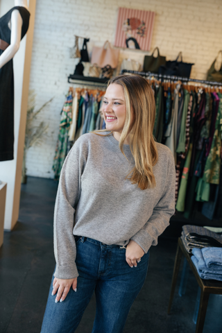 Cashmere Crew Sweater, Grey Heather