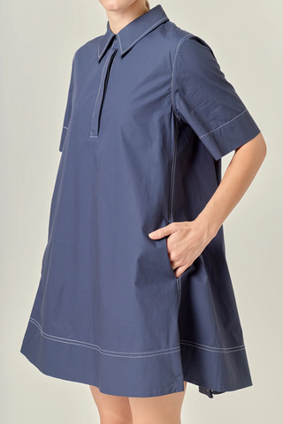 Contrast Stitch Mini Dress, Navy