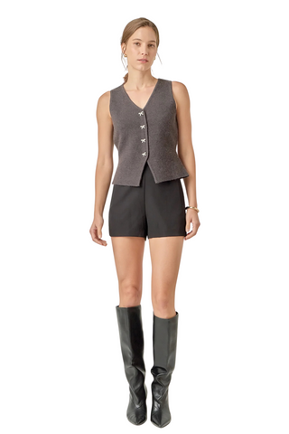 Bow Button Knit Vest, Charcoal