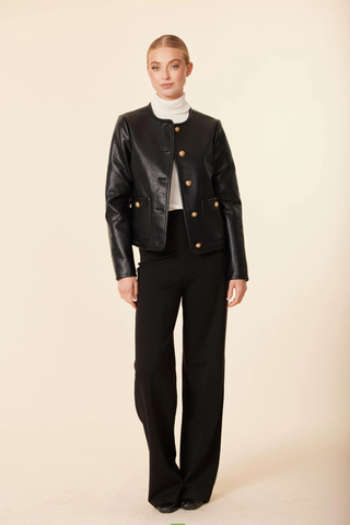 Faux Leather Textured Jacket, Black