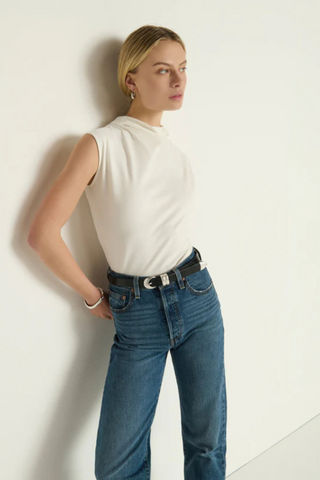 Lulu Mock Neck Top, Porcelain