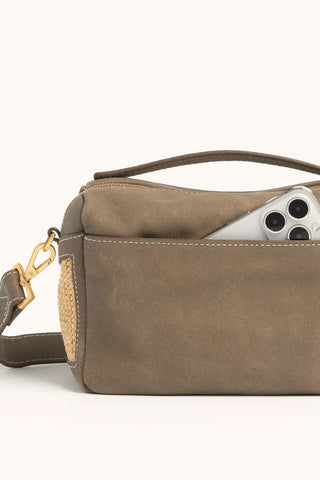 Evan Crossbody Sml, Pewter Raffia