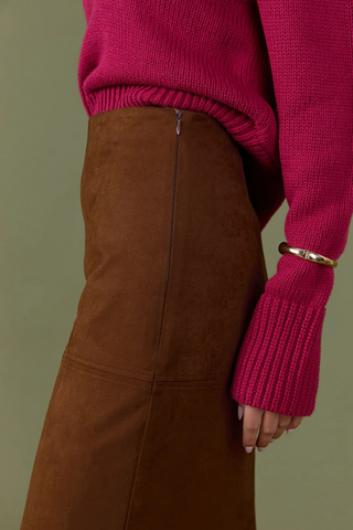 Suede Midi Skirt, Brown