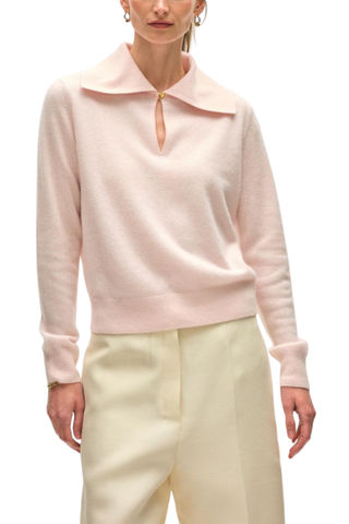 Cashmere Keyhole Polo, Pink Sand