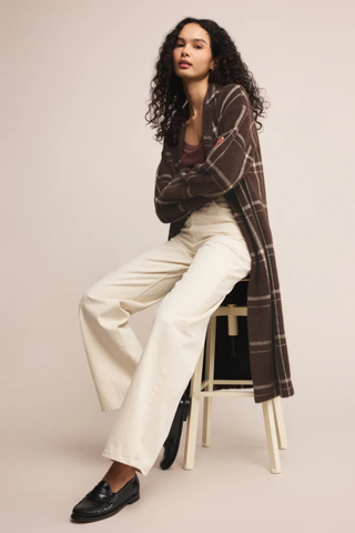 Mason Sweater Plaid Coat, Coffee Bean