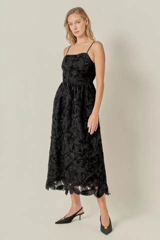 Flower Embellished Midi Dress, Black