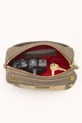 Evan Crossbody Sml, Pewter Raffia