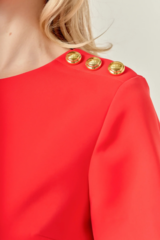Gold Button Mini Dress, Red