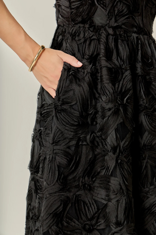 Flower Embellished Midi Dress, Black