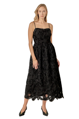 Flower Embellished Midi Dress, Black