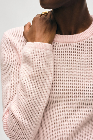 Cashmere Waffle Mesh Sweater, Pink Sand