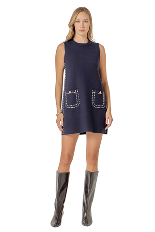 Stitch Mini Dress, Navy/White