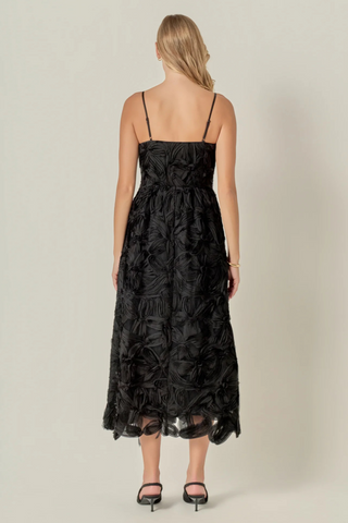 Flower Embellished Midi Dress, Black