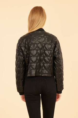 Faux Leather Heart Quilted Jacket, Black