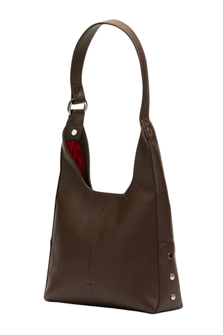 Tim Med Handbag, Espresso Pebble/Silver