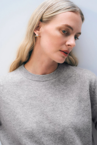 Cashmere Crew Sweater, Grey Heather