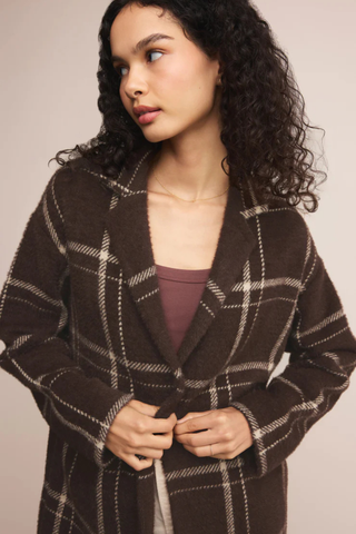 Mason Sweater Plaid Coat, Coffee Bean