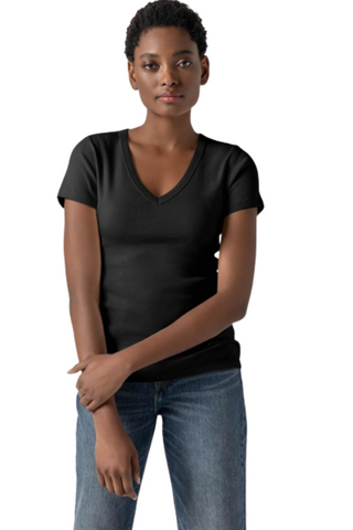 Short Sleeve V-Neck Tee, Black