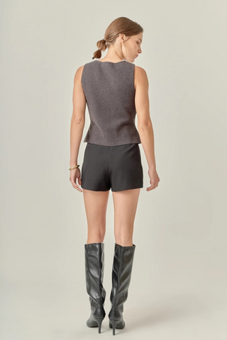 Bow Button Knit Vest, Charcoal