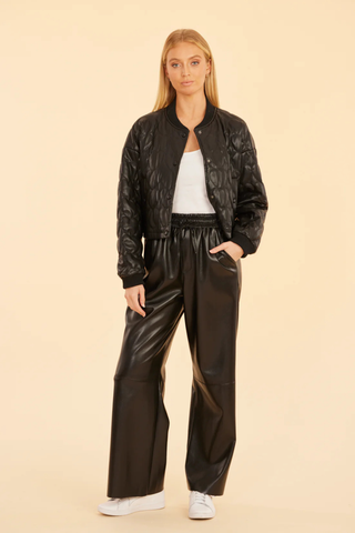 Faux Leather Heart Quilted Jacket, Black