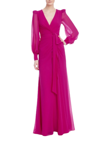 Faux Wrap Gown, Fuchsia