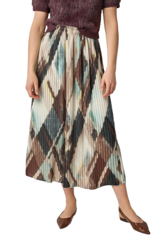 Pleated Maxi Skirt, Cappuccino Plaid