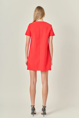 Gold Button Mini Dress, Red