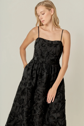 Flower Embellished Midi Dress, Black