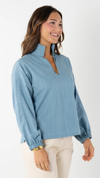 Long-Sleeve Poppy Top, Denim