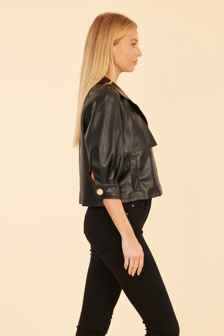 Faux Leather Cropped Jacket, Black