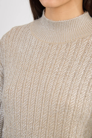 Shimmer Cable Knit Sweater, Beige