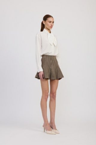 Aubrielle Mini Skirt, Tan Burgundy