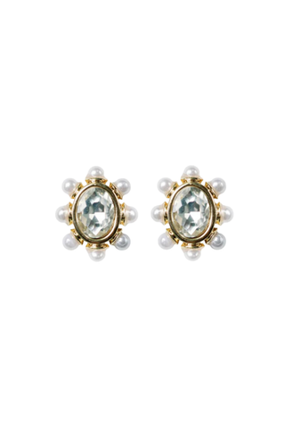 Crystal Oval Stud Earrings, Pearl