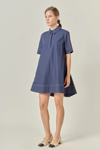 Contrast Stitch Mini Dress, Navy