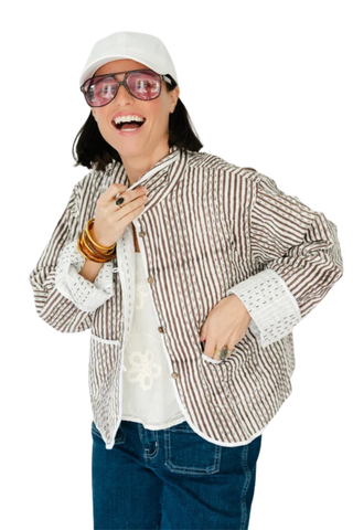 Birdie Crop Jacket, Brown Stripe