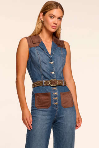 Claudette Jumpsuit, Medium Wash/Suede