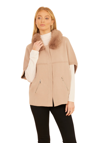 Faux Fur Collar Cardigan, Taupe