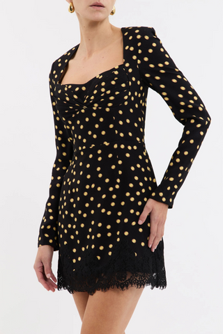 Millie Mini Dress, Black/Yellow Polka Dot