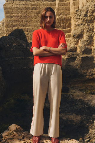 Cashmere Waffle Tee, French Red