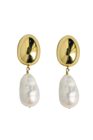 Vintage Chunky Earrings, Gold & Pearl