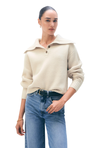 Cashmere Blend Henley, Ivory